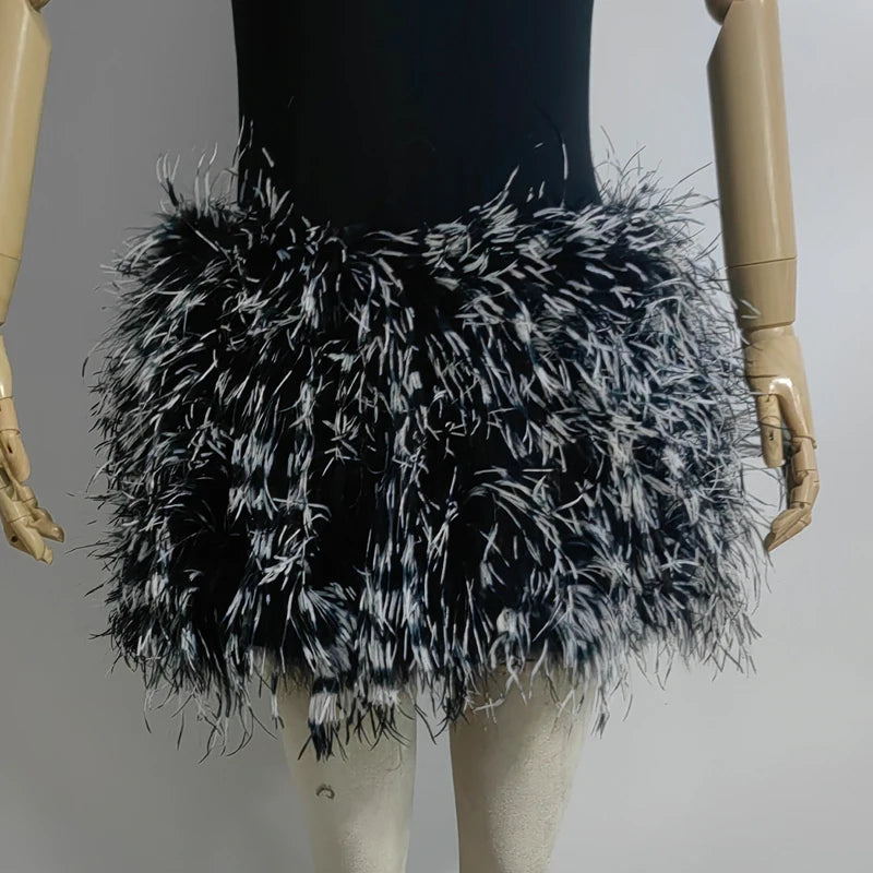 Oreo Ostrich Feather Mini Skirt