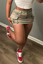 Load image into Gallery viewer, Khaki Cargo Mini Skirt
